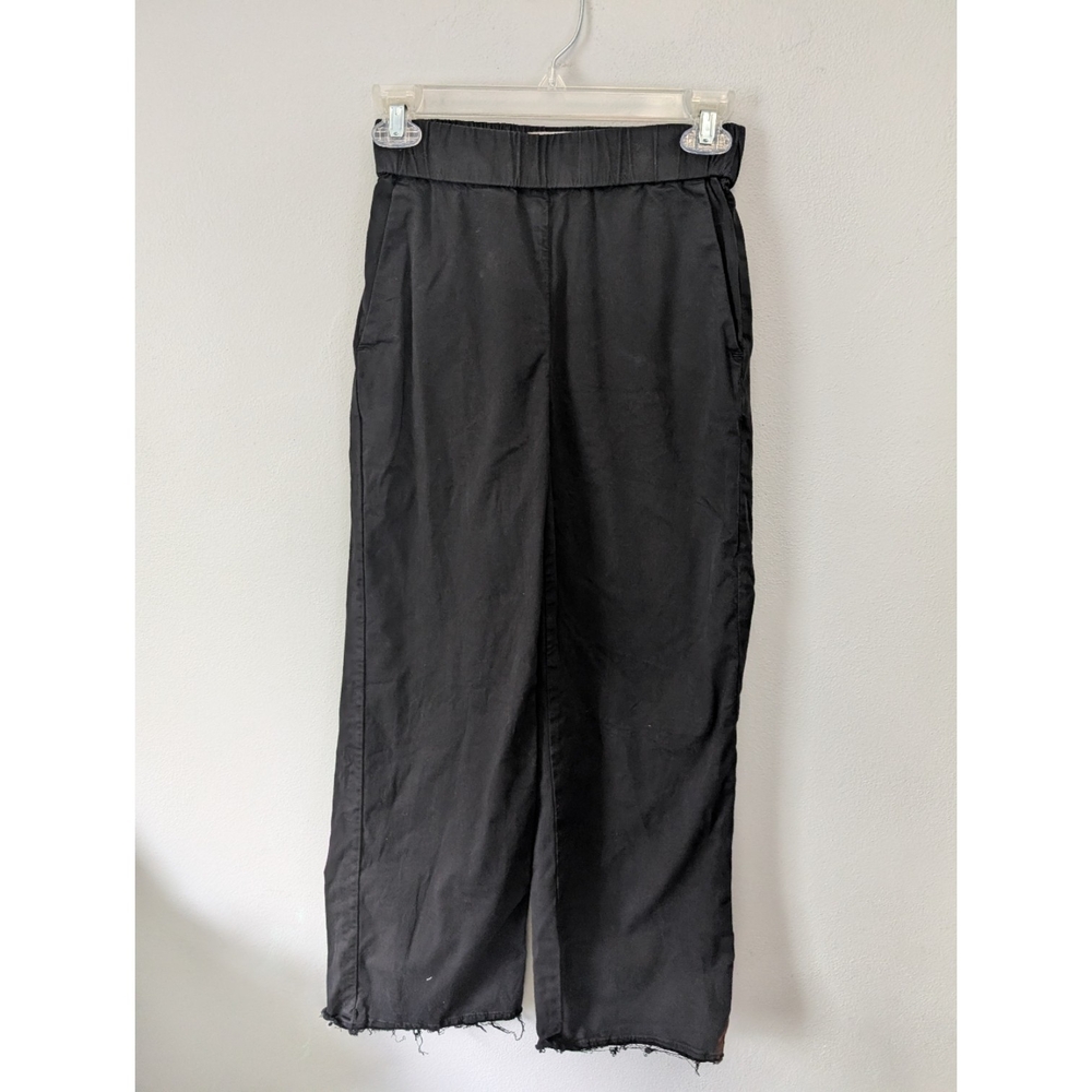 Everlane Black Elastic Waist Wide Leg Pull On Raw Hemline Ankle Pants Size 00
